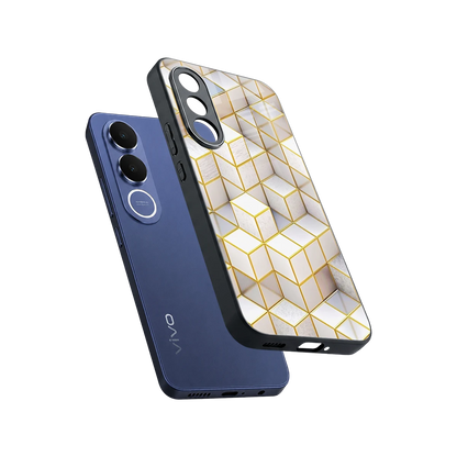 Golden Geometry sleek vivo v70 fe cover with tempered glass back and TPU edges