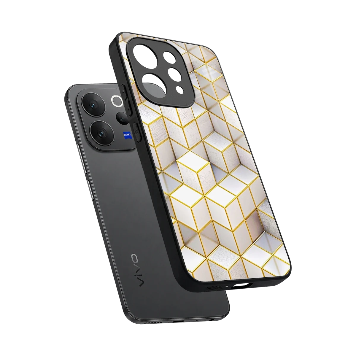 Golden Geometry sleek vivo v70 elite cover with tempered glass back and TPU edges