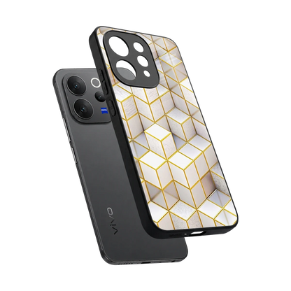 Golden Geometry sleek vivo v70 elite cover with tempered glass back and TPU edges