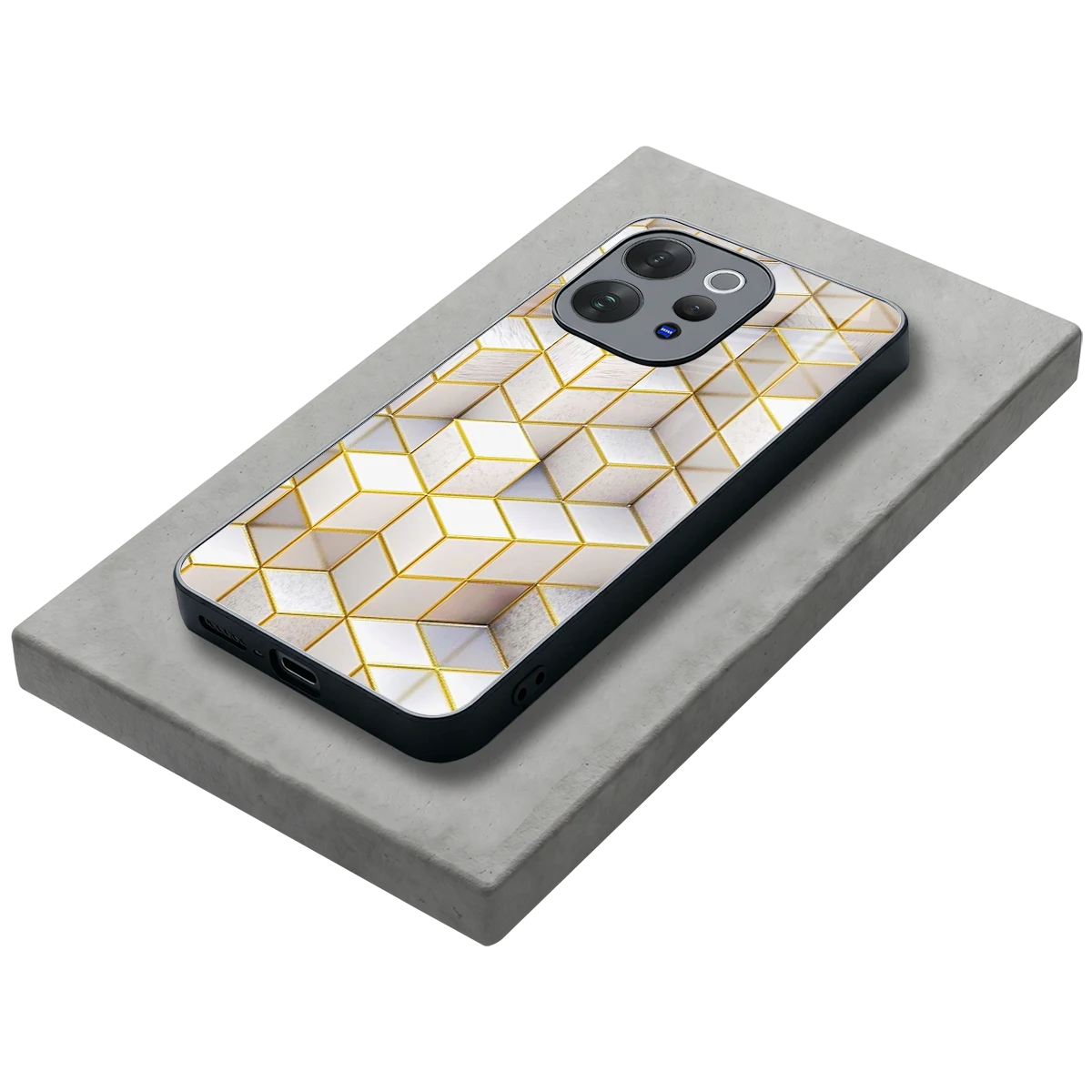 Golden Geometry stylish phone case for vivo v70 elite | glossy glass and slim fit