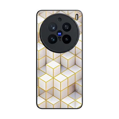 Golden Geometry back phone cover | glass case for vivo x200 pro