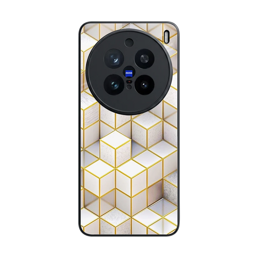 Golden Geometry back phone cover | glass case for vivo x200 pro