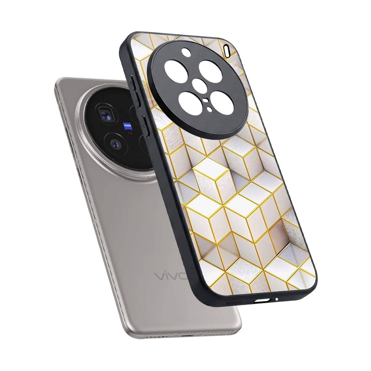 Golden Geometry sleek vivo x200 pro cover with tempered glass back and TPU edges