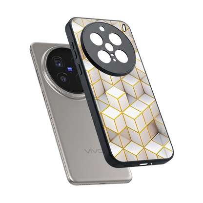 Golden Geometry sleek vivo x200 pro cover with tempered glass back and TPU edges