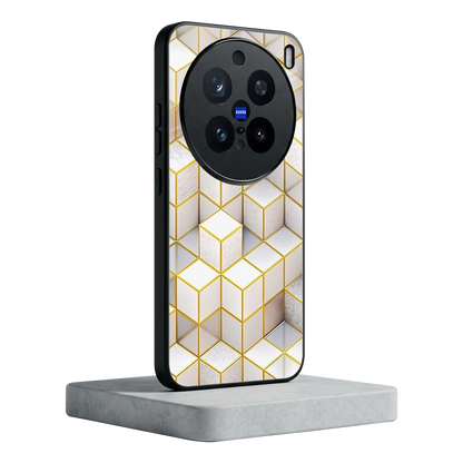 Golden Geometry vivo x200 pro mobile cover | shockproof glass phone case
