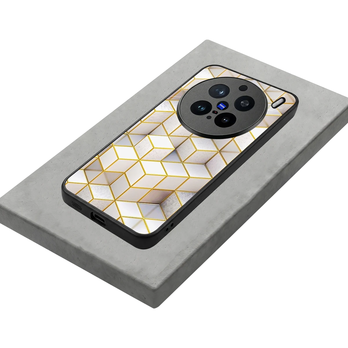 Golden Geometry stylish phone case for vivo x200 pro | glossy glass and slim fit