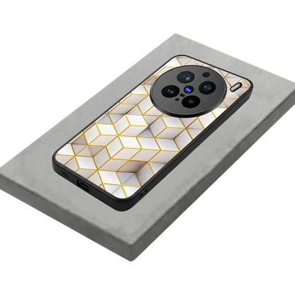 Golden Geometry stylish phone case for vivo x200 pro | glossy glass and slim fit