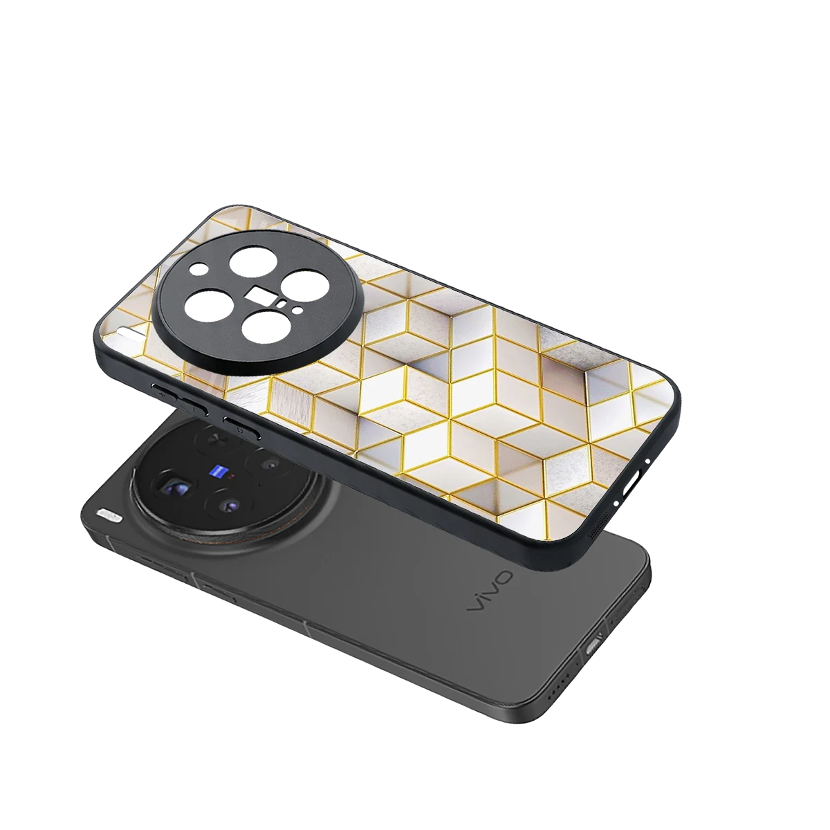 Golden Geometry sleek vivo x300 pro cover with tempered glass back and TPU edges