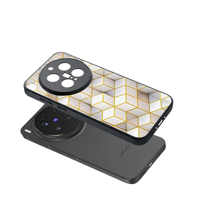 Golden Geometry sleek vivo x300 pro cover with tempered glass back and TPU edges