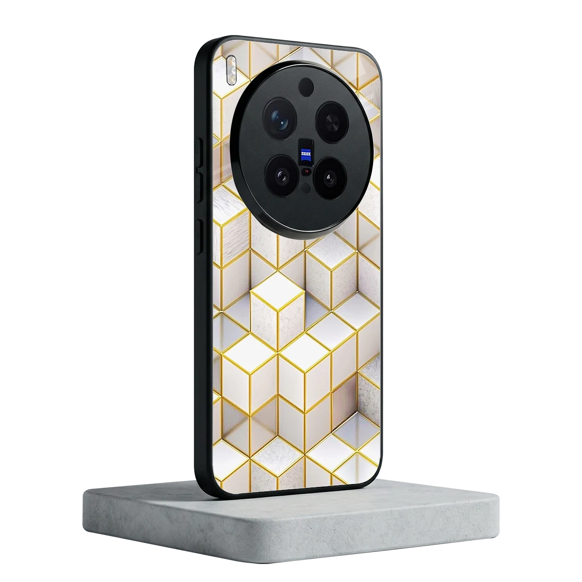 Golden Geometry vivo x300 pro mobile cover | shockproof glass phone case