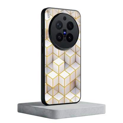 Golden Geometry vivo x300 pro mobile cover | shockproof glass phone case