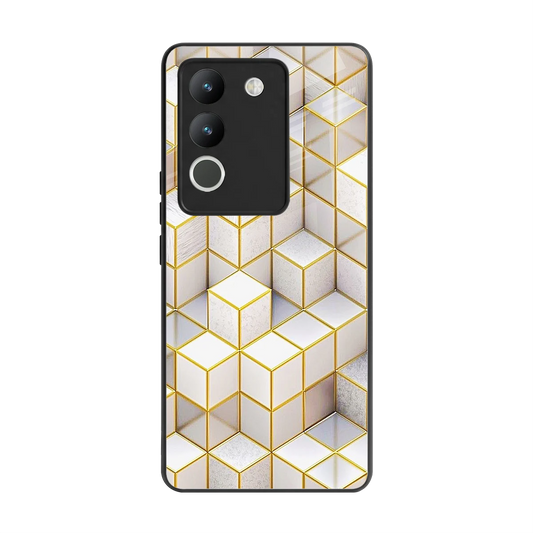 Golden Geometry back phone cover | glass case for vivo y200 5g