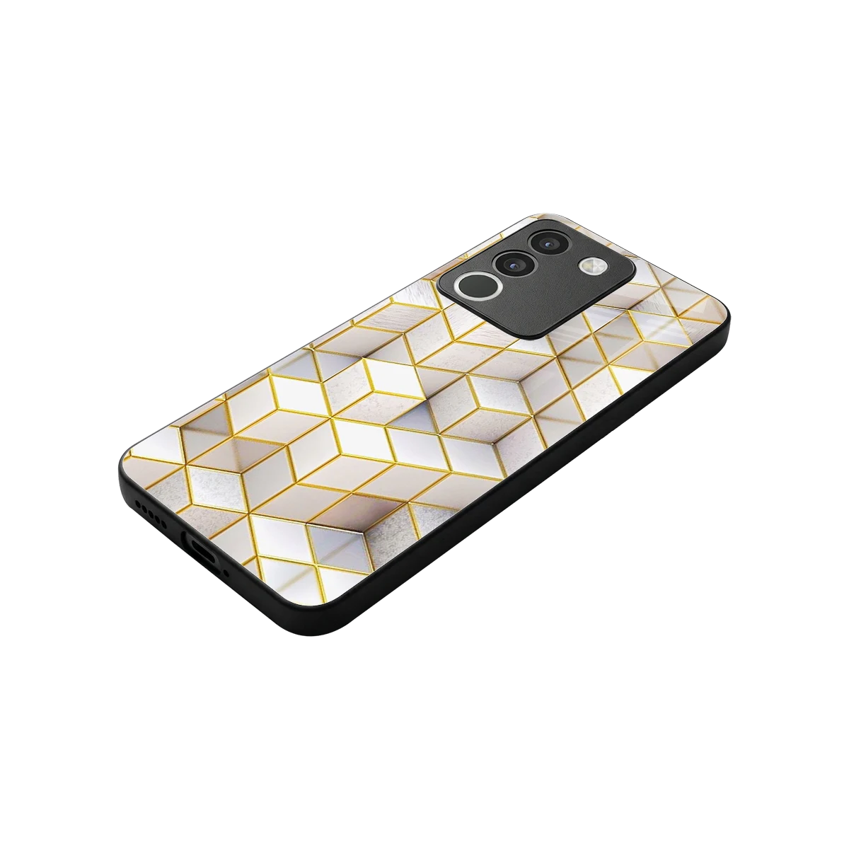 Golden Geometry stylish phone case for vivo y200 5g | glossy glass and slim fit