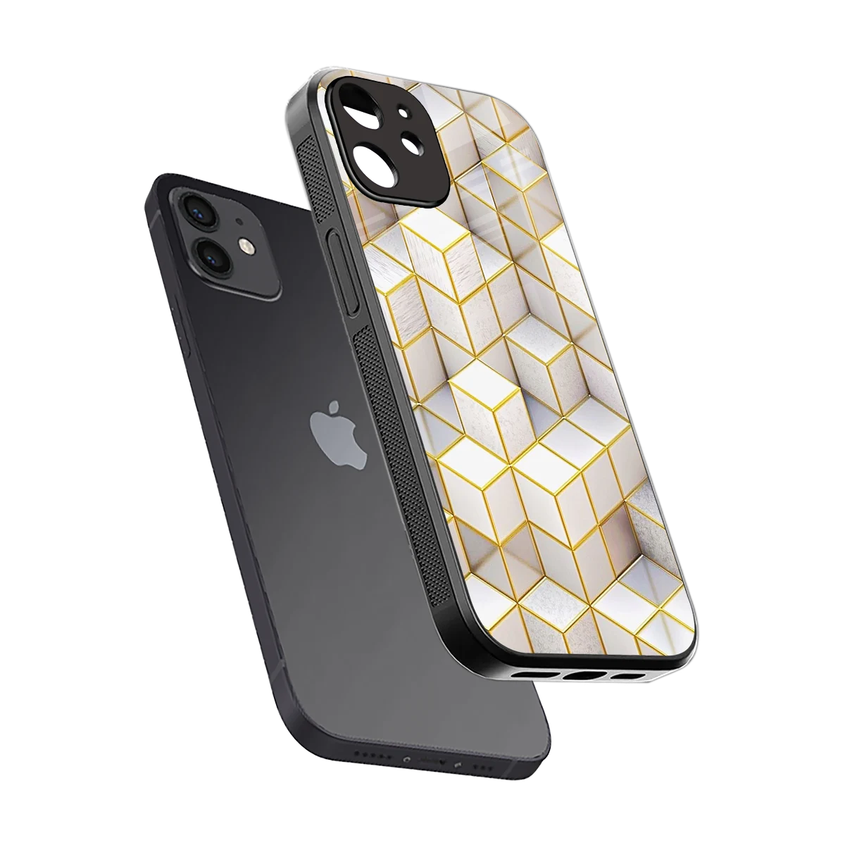 Golden Geometry sleek iphone 11 cover with tempered glass back and TPU edges