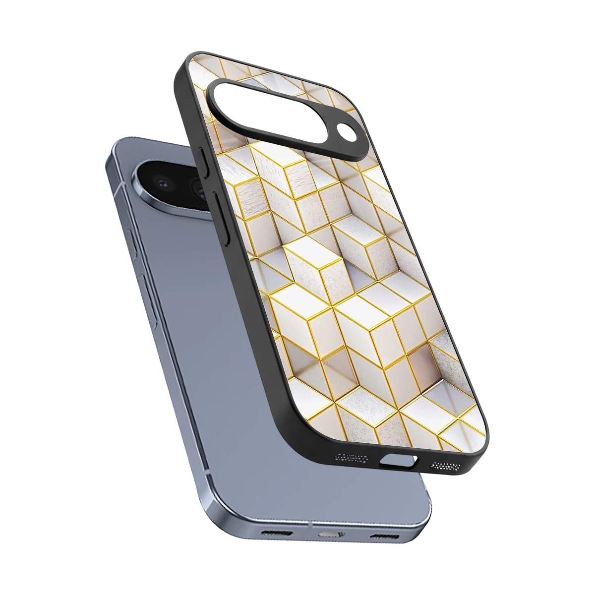 Golden Geometry sleek google pixel 10 cover with tempered glass back and TPU edges