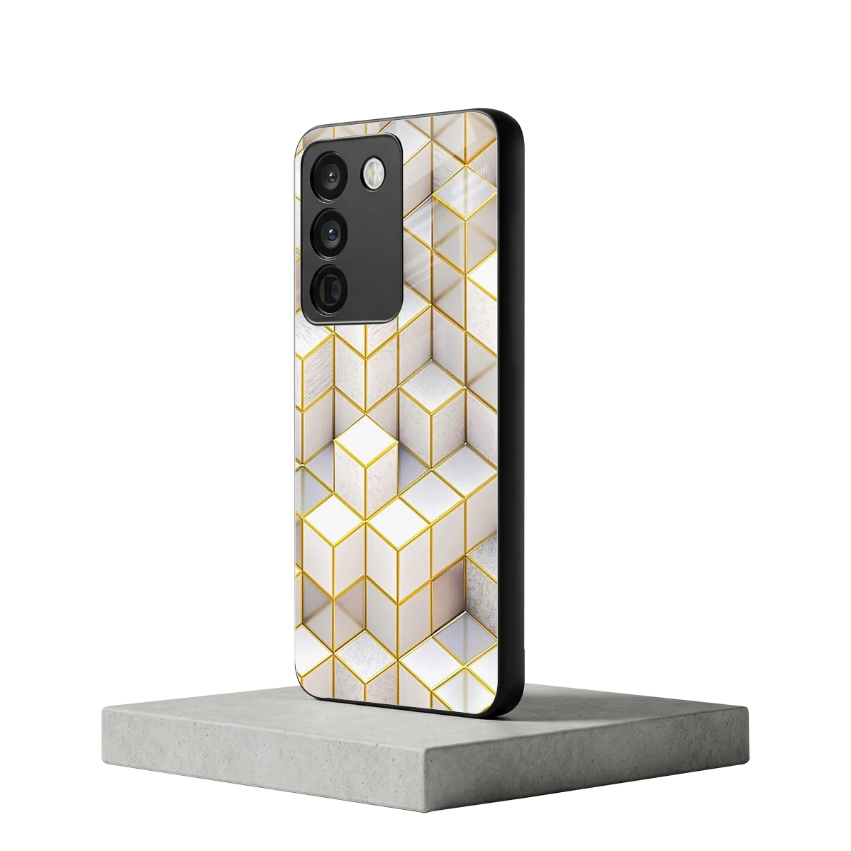 Golden Geometry vivo y200 5g mobile cover | shockproof glass phone case