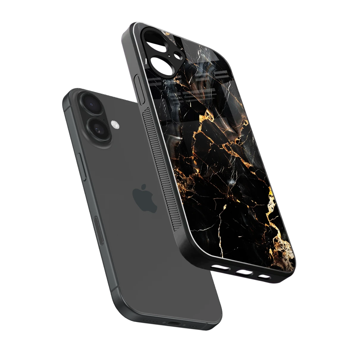 Golden Obsidian sleek iPhone 16 cover with tempered glass back and TPU edges