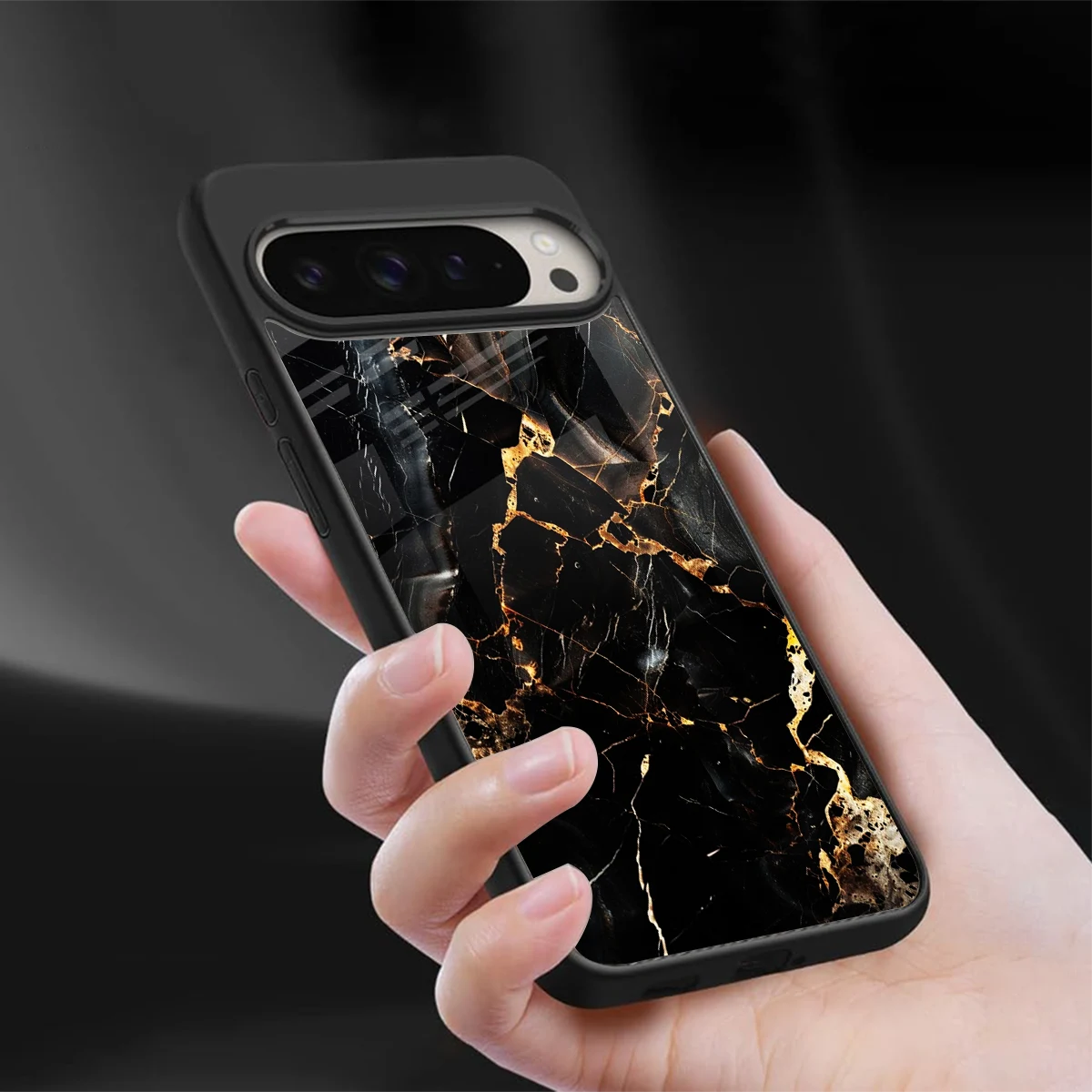 Golden Obsidian sleek google pixel 9 pro cover with tempered glass back and TPU edges