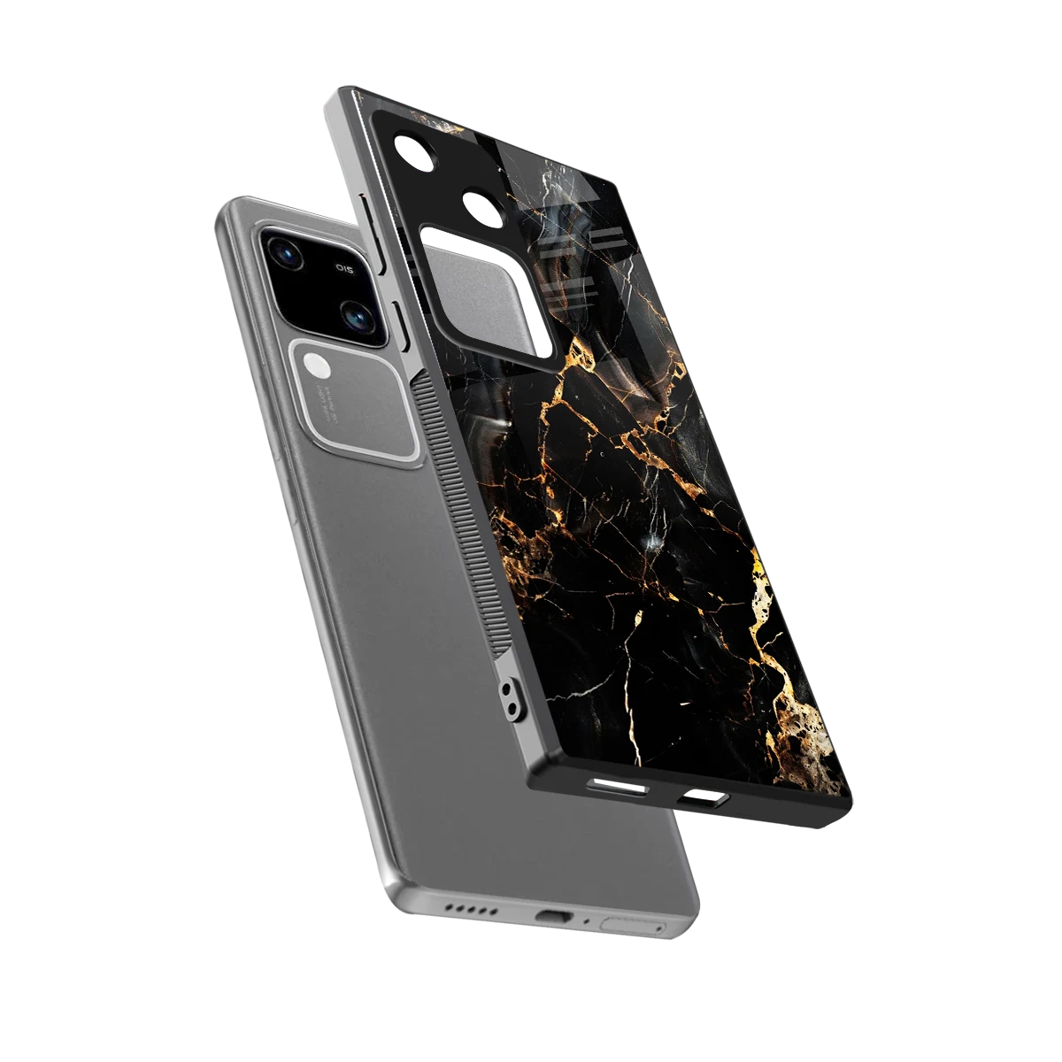 Golden Obsidian sleek vivo v30 cover with tempered glass back and TPU edges