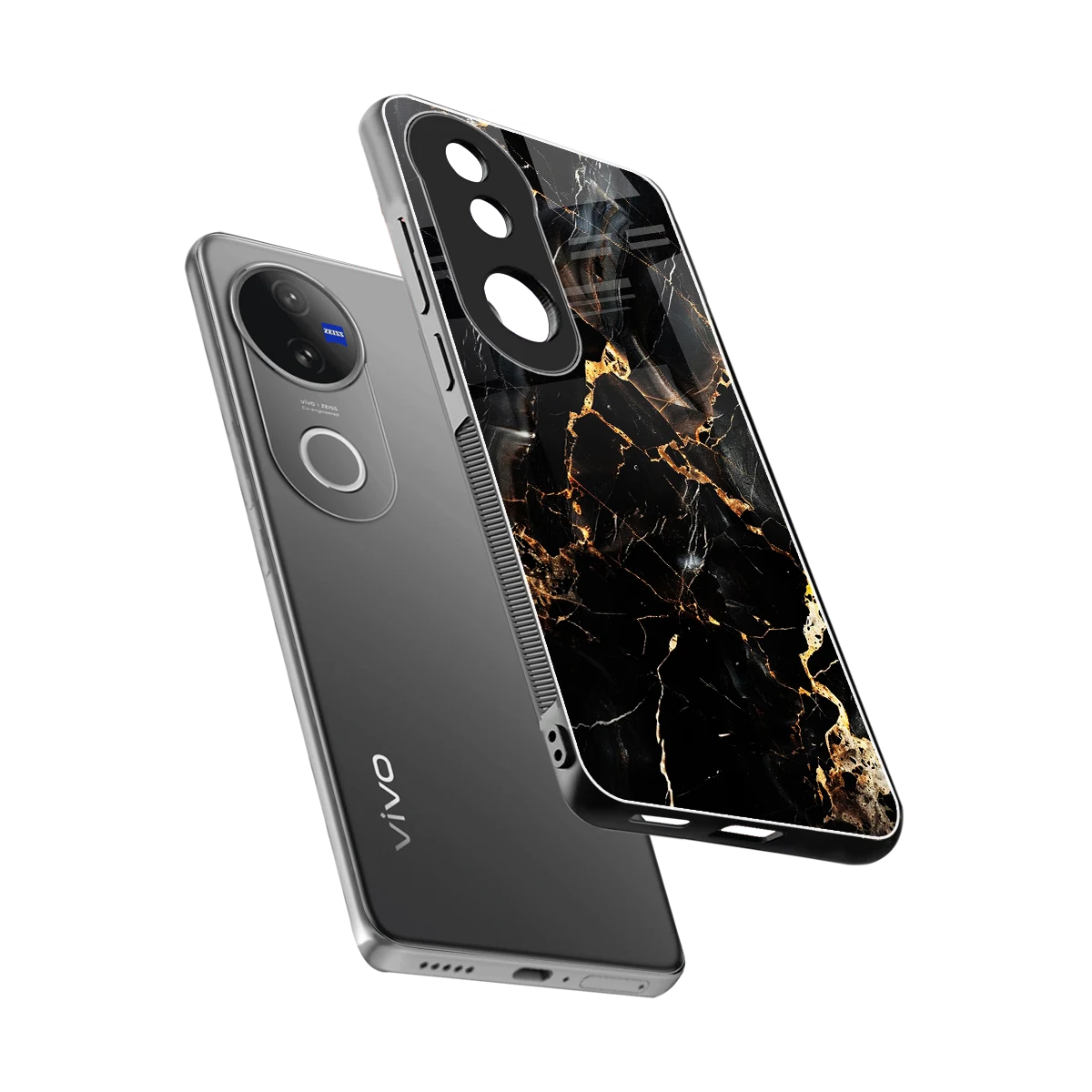 Golden Obsidian sleek vivo v50 cover with tempered glass back and TPU edges