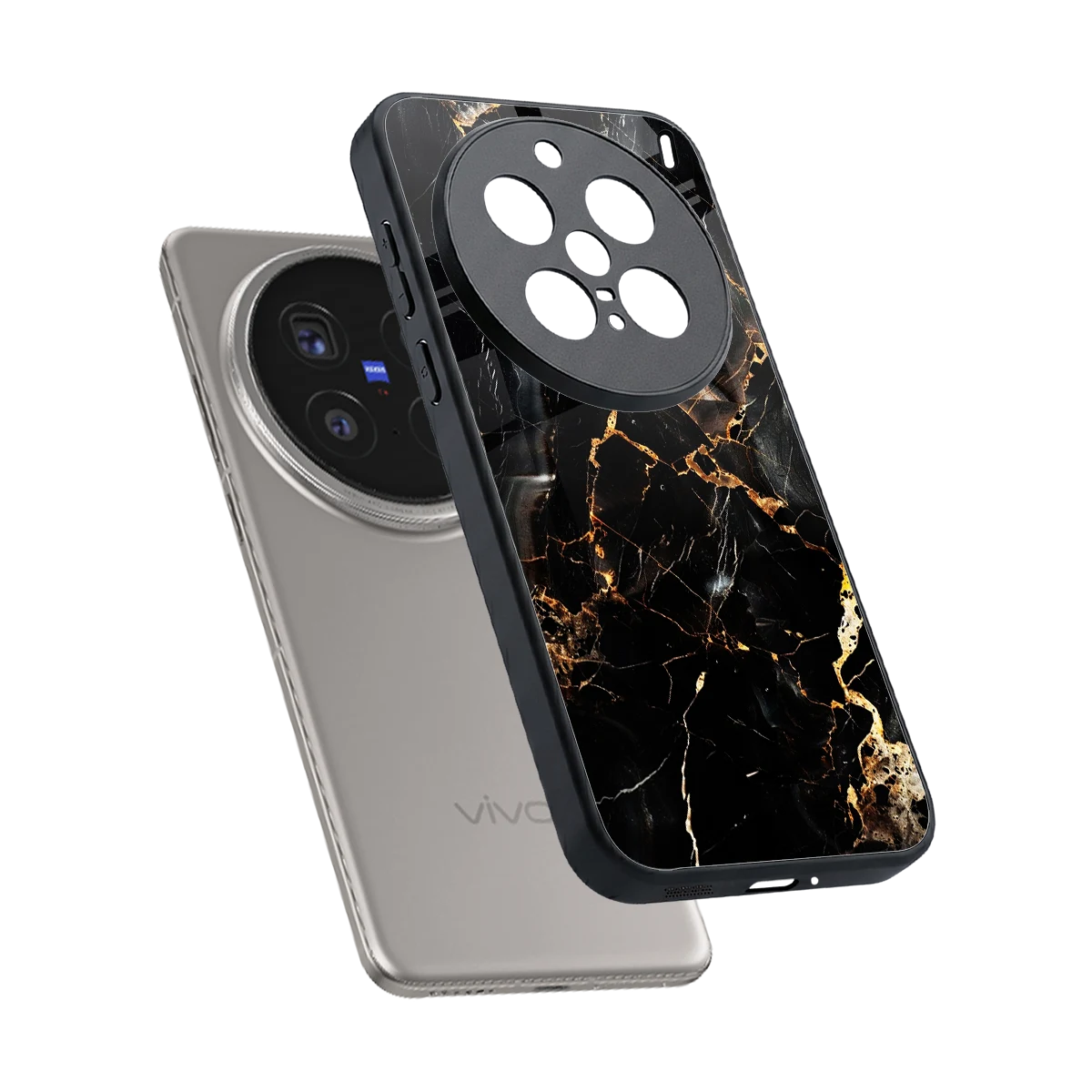 Golden Obsidian sleek vivo x200 pro cover with tempered glass back and TPU edges