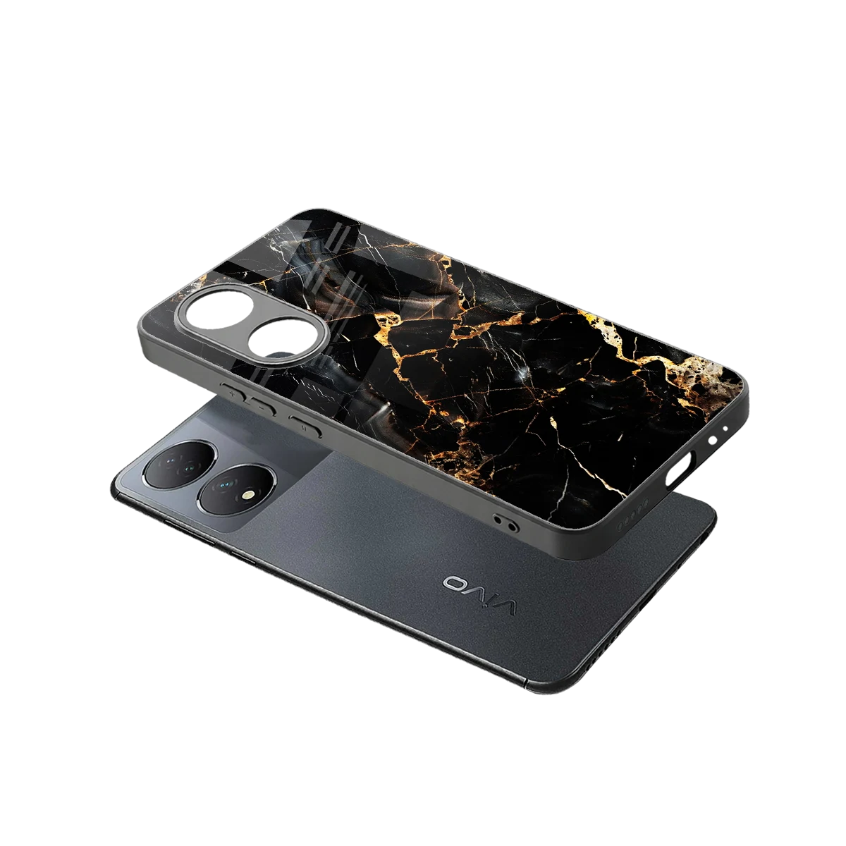 Golden Obsidian sleek Vivo-y100 cover with tempered glass back and TPU edges