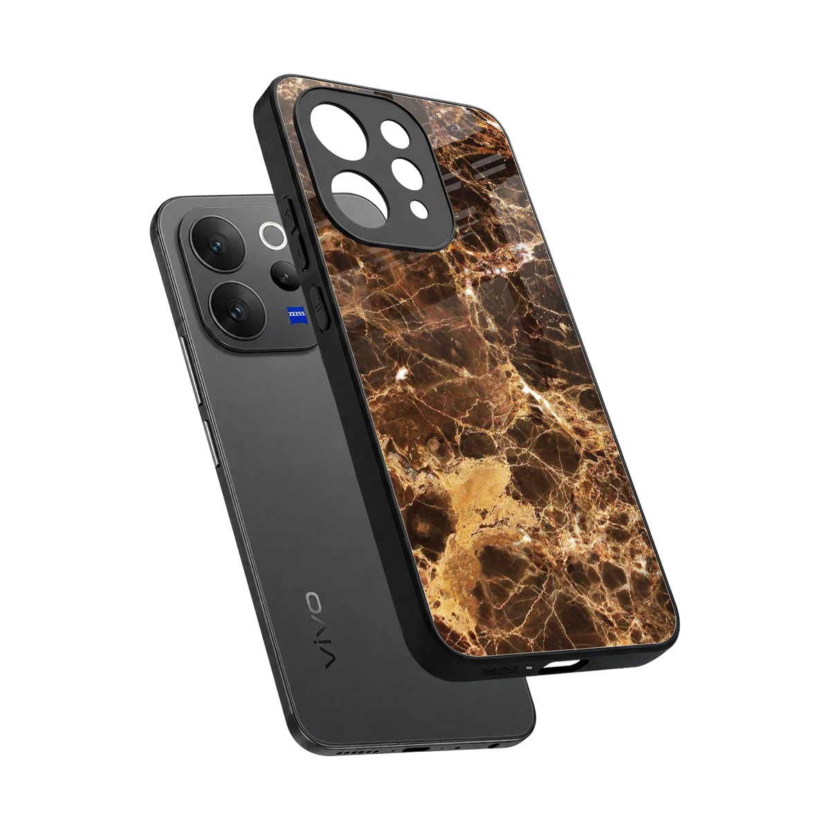 Golden Roots sleek vivo v70 cover with tempered glass back and TPU edges