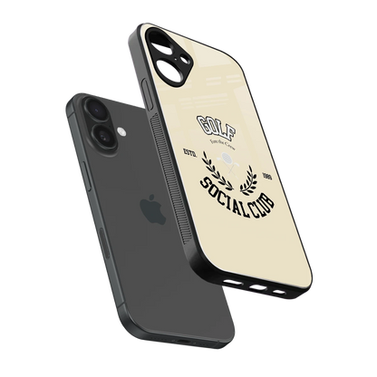Golf Social Club sleek iphone 16 plus cover with tempered glass back and TPU edges