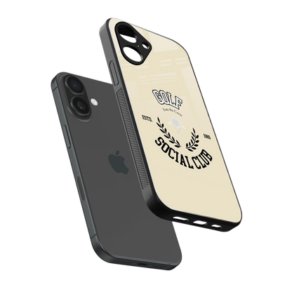 Golf Social Club sleek iPhone 16 cover with tempered glass back and TPU edges