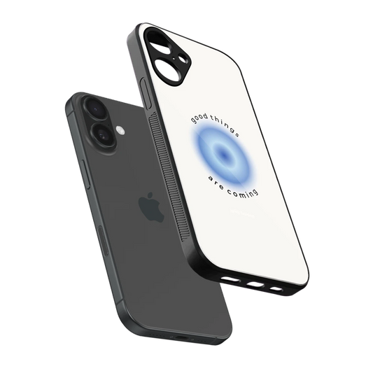 Good Things Are Coming sleek iphone 16 plus cover with tempered glass back and TPU edges