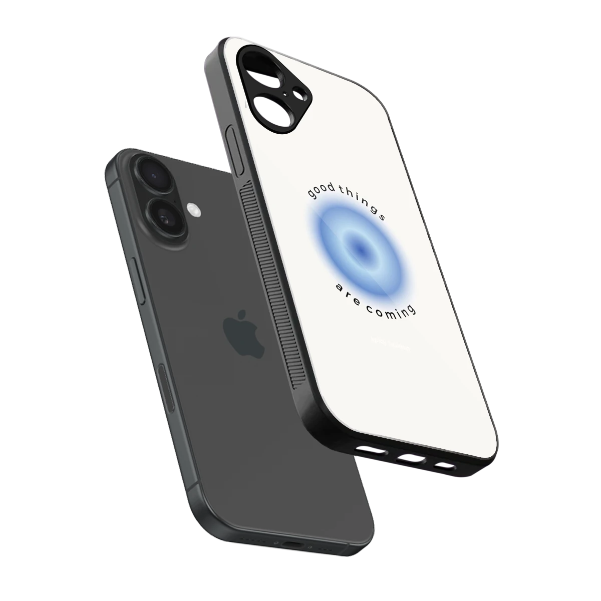 Good Things Are Coming sleek iPhone 16 cover with tempered glass back and TPU edges