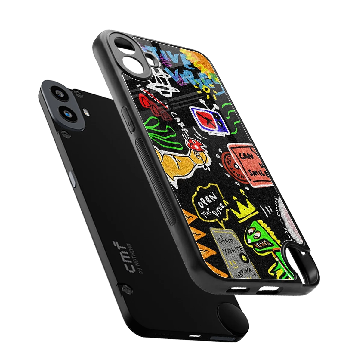 Graffiti sleek cmf nothing phone 1 cover with tempered glass back and TPU edges