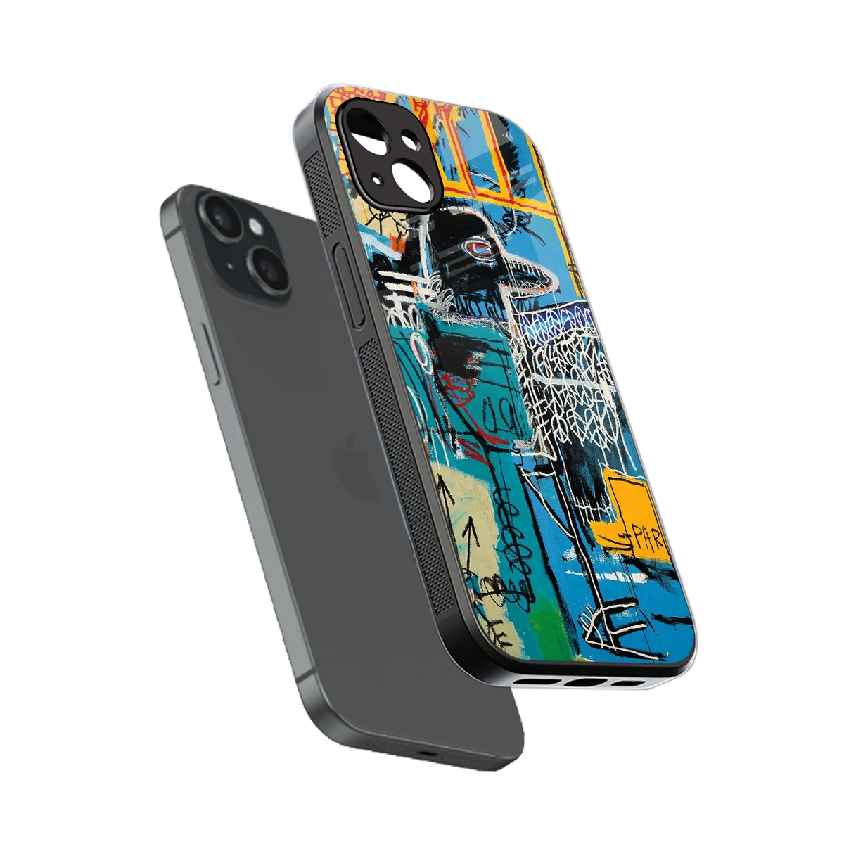 Graffiti Glow sleek iphone 14 plus cover with tempered glass back and TPU edges