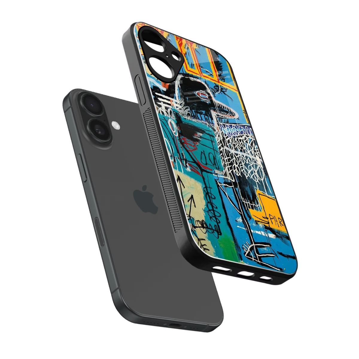 Graffiti Glow sleek iphone 16 plus cover with tempered glass back and TPU edges