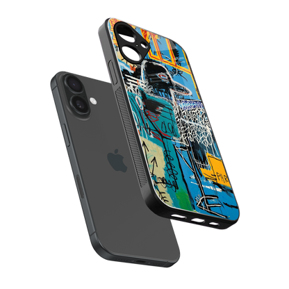 Graffiti Glow sleek iPhone 16 cover with tempered glass back and TPU edges