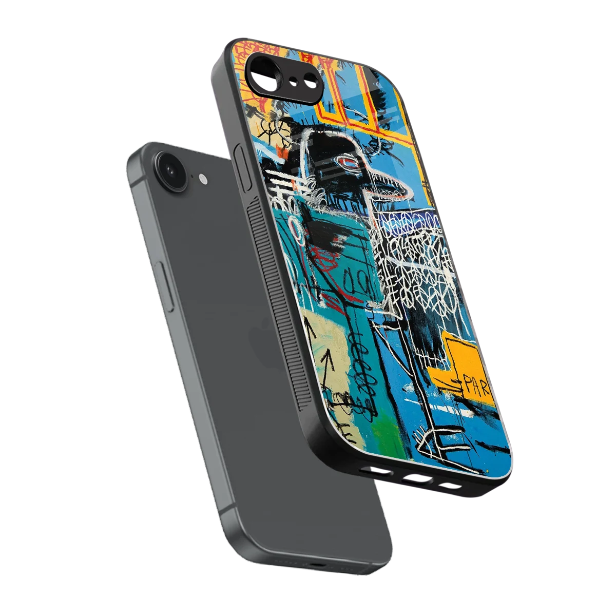 Graffiti Glow sleek iphone 16e cover with tempered glass back and TPU edges