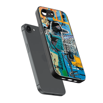 Graffiti Glow sleek iphone 16e cover with tempered glass back and TPU edges