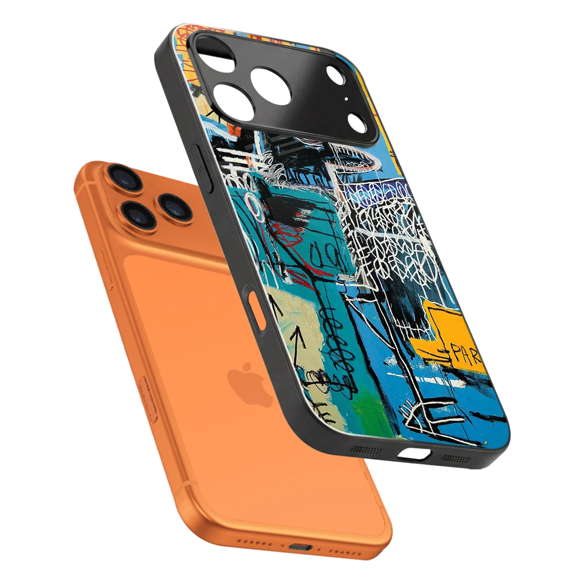 Graffiti Glow sleek iphone 17 pro cover with tempered glass back and TPU edges
