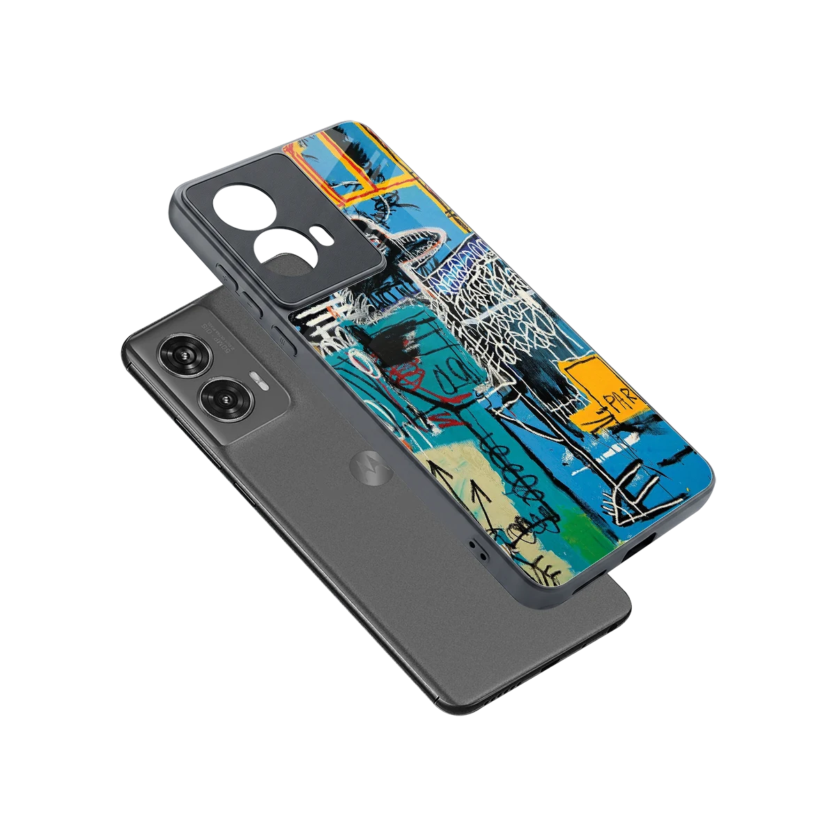 Graffiti Glow sleek motorola edge 50 fusion cover with tempered glass back and TPU edges