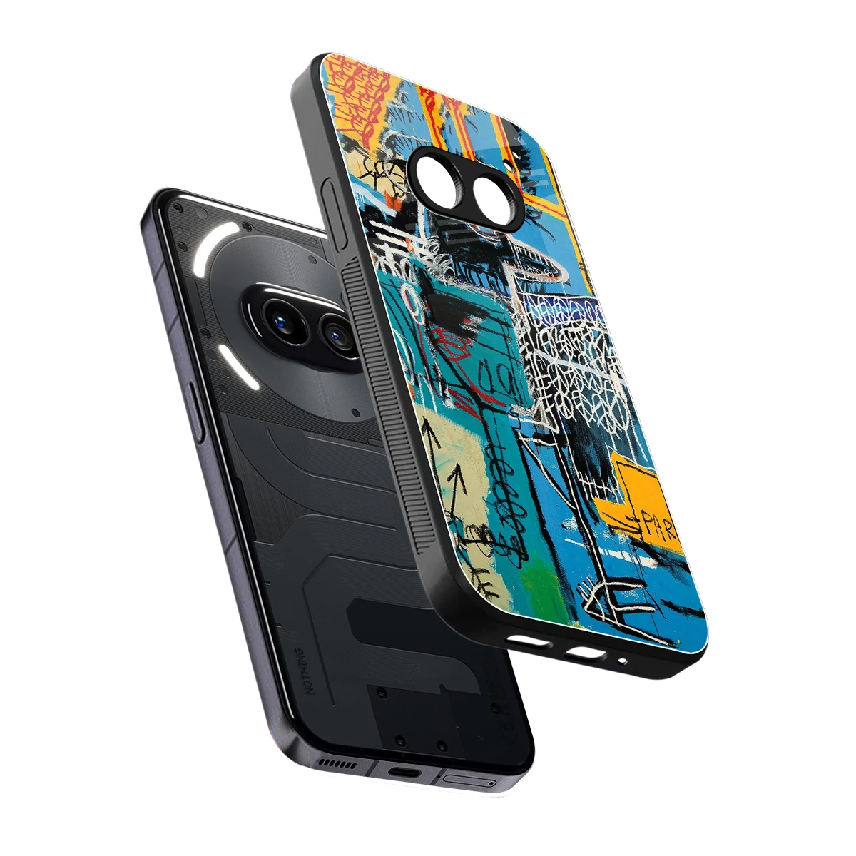 Graffiti Glow sleek nothing phone 2a cover with tempered glass back and TPU edges