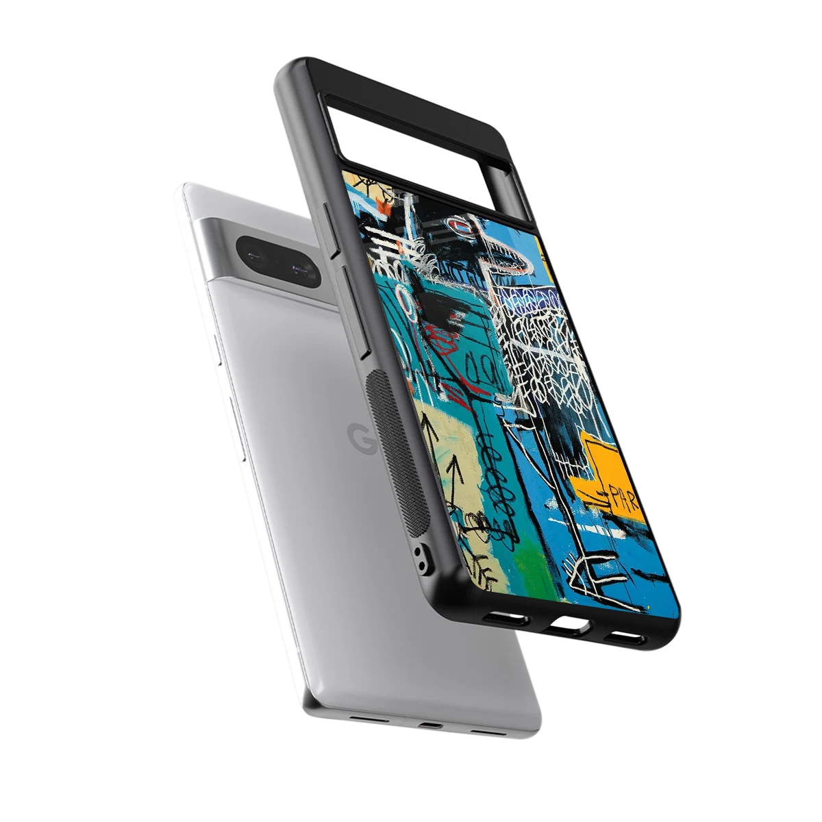 Graffiti Glow sleek google pixel 7a cover with tempered glass back and TPU edges