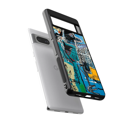 Graffiti Glow sleek google pixel 7a cover with tempered glass back and TPU edges