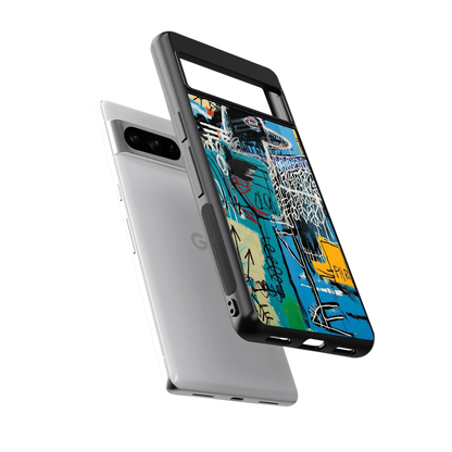 Graffiti Glow sleek google pixel 8 pro cover with tempered glass back and TPU edges