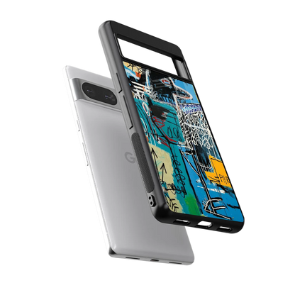 Graffiti Glow sleek google pixel 8 cover with tempered glass back and TPU edges