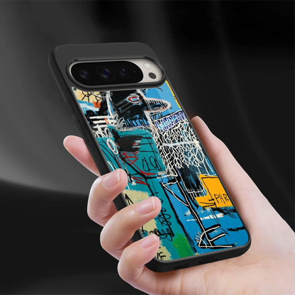 Graffiti Glow sleek google pixel 9 pro cover with tempered glass back and TPU edges