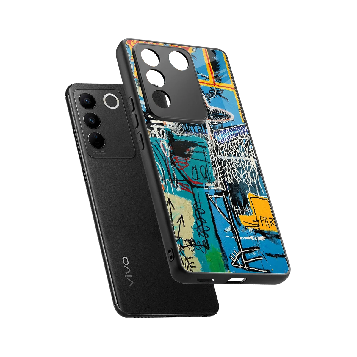 Graffiti Glow sleek vivo v27 5g cover with tempered glass back and TPU edges