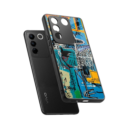 Graffiti Glow sleek vivo v27 5g cover with tempered glass back and TPU edges
