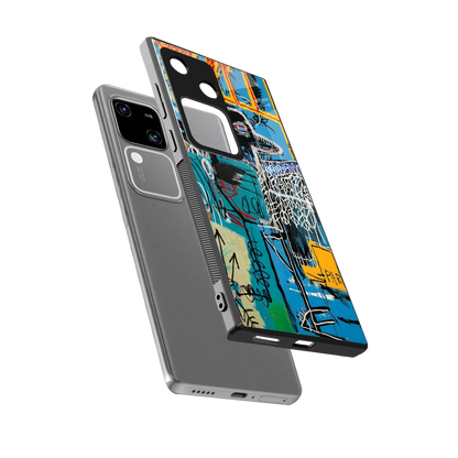 Graffiti Glow sleek vivo v30 cover with tempered glass back and TPU edges