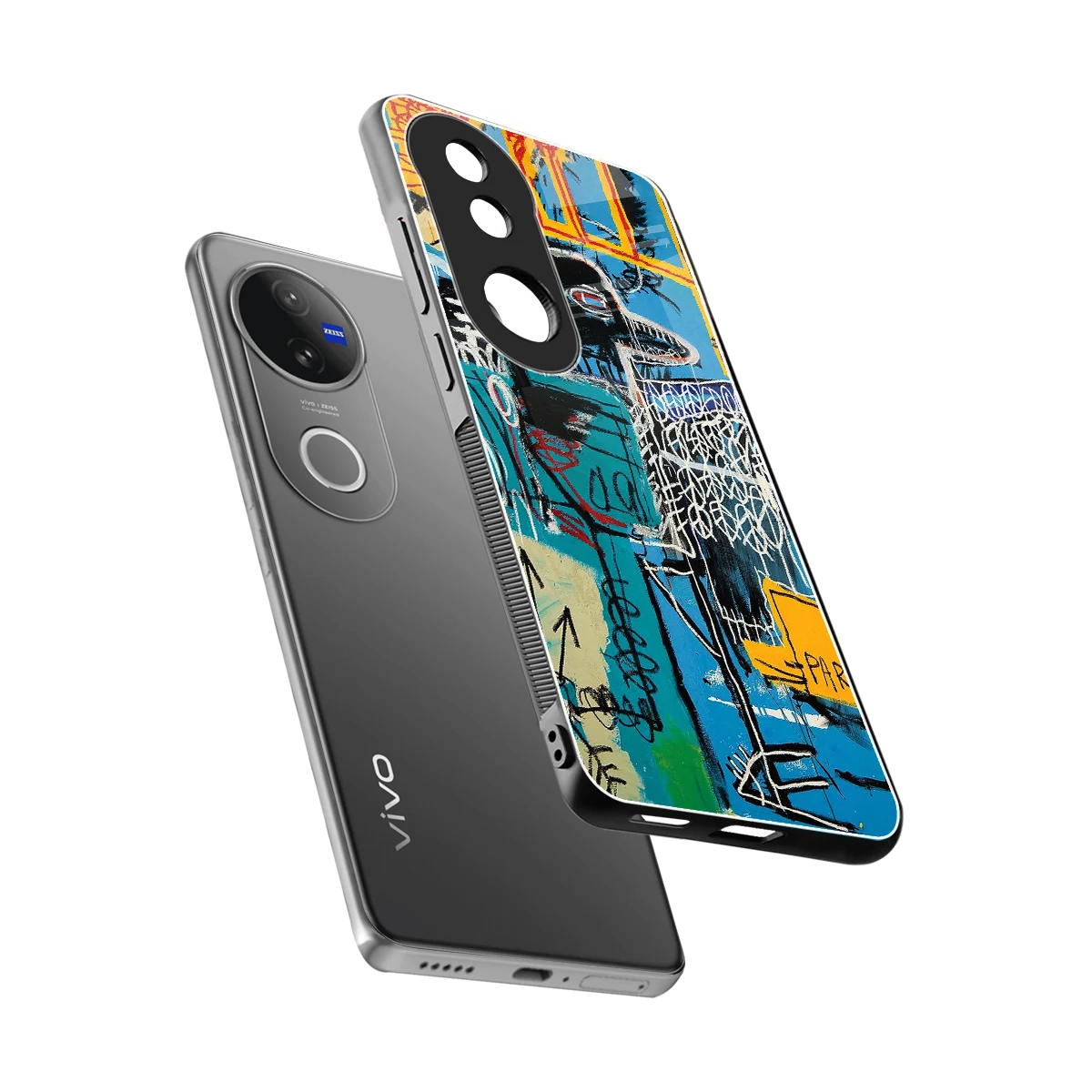 Graffiti Glow sleek vivo v50 cover with tempered glass back and TPU edges