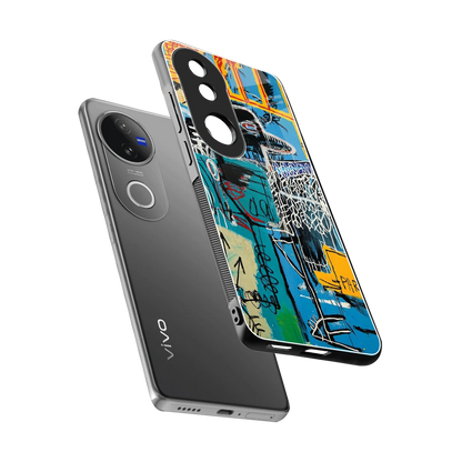 Graffiti Glow sleek vivo v50 cover with tempered glass back and TPU edges